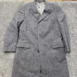 VTG Mens 42L Bunce Brothes Wool Over Coat Jacket Car Trench Herring Bone MCM Mod